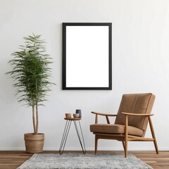 Minimalist Living Room with a Black Framed Picture and an Armchair