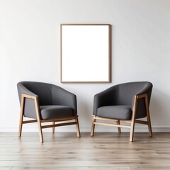 Two Gray Armchairs and a Framed Canvas in a Minimalist Interior