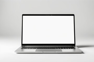 Isolated silver laptop with blank screen on white background, perfect for technology, business, and computer concepts