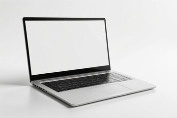 Isolated silver laptop with blank screen on white background, perfect for technology, business, and computer concepts