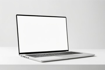Isolated silver laptop with blank screen on white background, perfect for technology, business, and computer concepts