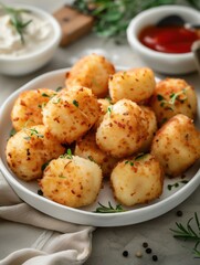 Close up of Croquetas on Light Background, Spanish Fried Food Snack