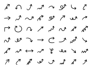手書きの矢印アイコンのベクターイラストセット。方向、手描き、シンプル、やじるし