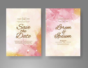 Wedding invitation with Abstract splashed watercolor background