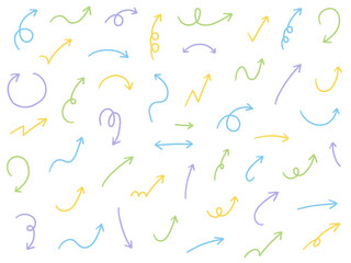 手書きの矢印アイコンのベクターイラストセット。方向、手描き、シンプル、やじるし