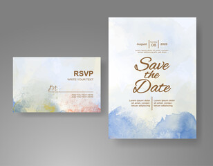 Wedding invitation with Abstract splashed watercolor background