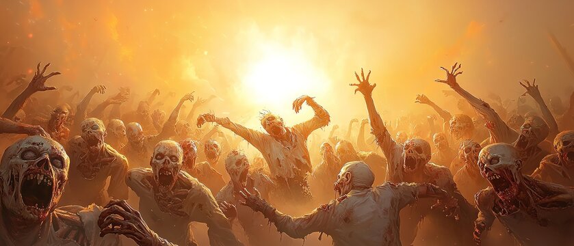 A dance floor crowded with zombies, their decayed limbs moving to eerie, haunting music zombie halloween party concept.