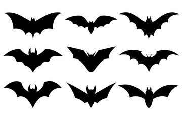 Set of Bats icons silhouette vector illustration
