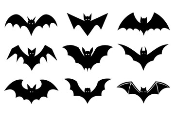 Set of Bats icons silhouette vector illustration