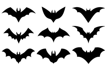 Set of Bats icons silhouette vector illustration