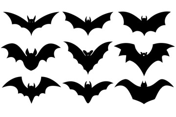 Set of Bats icons silhouette vector illustration
