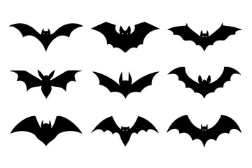 Set of Bats icons silhouette vector illustration