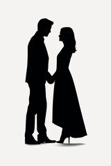 Romantic couple silhouette holding hands