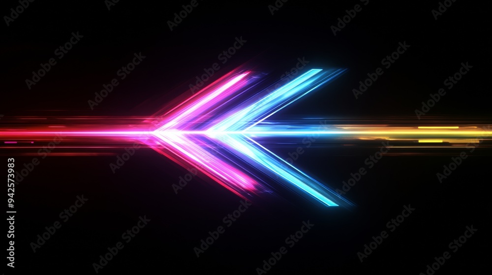 Fototapete glowing colorful arrow pointing right on a black background, creating a dynamic sense of motion