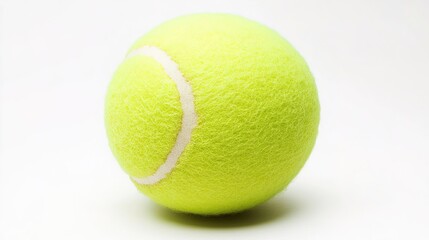 Bright Yellow Tennis Ball Isolated on White Background Highlighting Sport Equipment for Tennis Play, Training, and Recreational Activities with a Focus on Clean, Minimalist Presentation