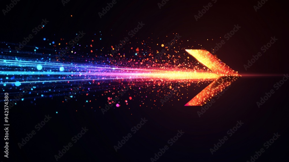 Leinwandbilder glowing colorful arrow pointing right on a black background, creating a dynamic sense of motion
