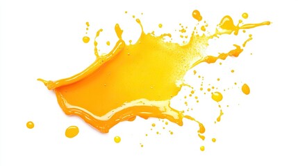 Yellow Liquid Splashing and Dropping on White Background