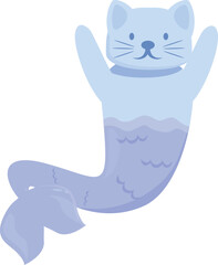 Cartoon cat mermaid waving with its fins and tail