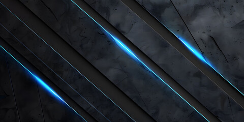 Obraz premium Abstract blue glowing neon lines on a black background with , featuring futuristic geometric shapes and fluid stripes, perfect for technology-inspired designs or high-tech digital art.