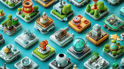 Fototapeta premium 3D Miniature Cityscape with Geometric Shapes.