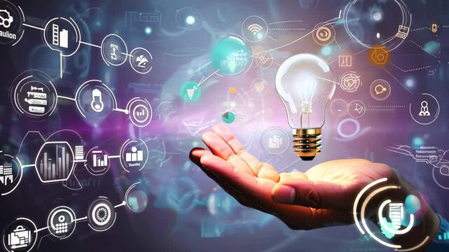 Innovative ideas & solutions, hand holding light bulb