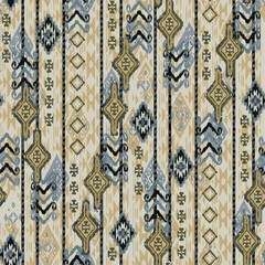 Ikat abstract pattern. Illustration ikat blue watercolor abstract floral paisley seamless pattern. Ikat abstract pattern use for fabric, textile, home decoration elements, upholstery, wrapping,