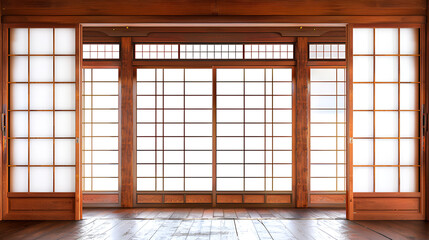 Traditional Japanese door. room divider or window or consisting isolated on white background,ai generative