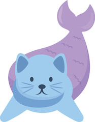 Adorable cartoon cat mermaid swimming gracefully