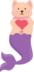 Adorable cat mermaid holding a red heart, perfect for valentine's day or any occasion celebrating love