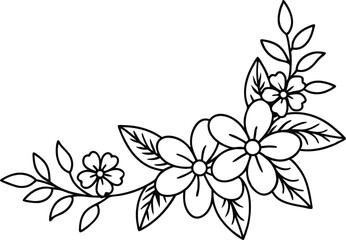 Corner decoration flowers vector design illustration black and white