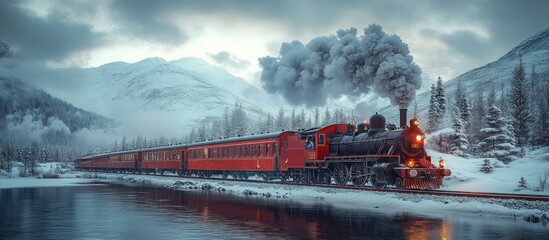 Steam Train in a Snowy Landscape