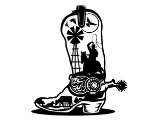Fototapeta premium Cowboy Boots | Boots | Boots design | Farm Boots | Cowboy Boots | Western Life | Cowboy | Western Boots | Original Illustration | Vector and Clipart | Cutfile and Stencil