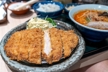 Japanese pork cutlet(Tonkatsu) on a restaurant table