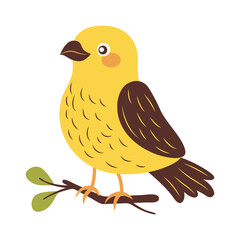 Cute Yellow Eagle Hawk Falcon Bird Animal Cartoon Character Perched on Tree Branch