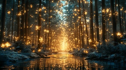Obraz premium Experience the Magic of a Christmas Forest with Glowing Lights