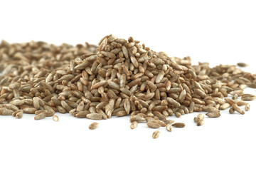 Pile of rye grains isolated on a white background