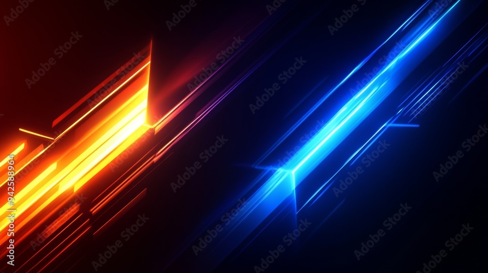 Poster abstract arrow with glowing blue and orange speed motion on dark background