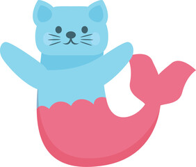 Adorable blue cat mermaid waving hello with a big smile, great for fantasy and children projects