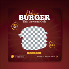 Fast Food Restaurant Social Media Post Design Template. pizza and vegetable burger Delicious meal for Restaurant.
