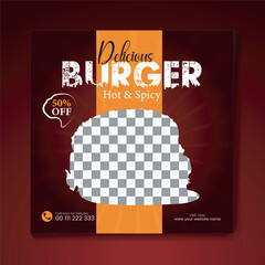 Fast Food Restaurant Social Media Post Design Template. pizza and vegetable burger Delicious meal for Restaurant.