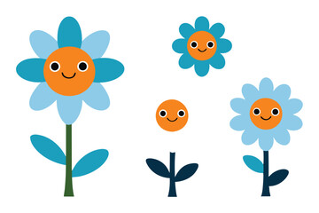 Charming Daisy with Smiling Face and Bright Petals in Cartoon Style