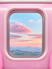 Fototapeta premium Vibrant Sunset Landscape Through Train Window During Dusk Journey