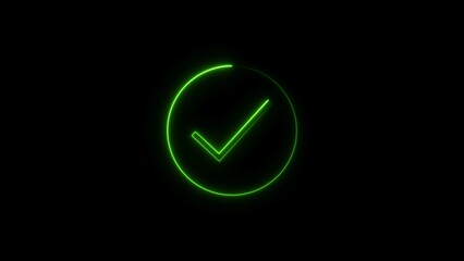 check mark icon neon bright lime green color sign 4k illustration. abstract beautiful check mark green circle 4k illustration.