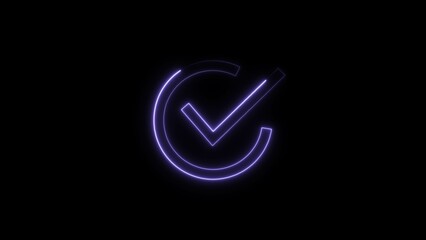 check mark icon neon bright royal blue color sign 4k illustration. abstract beautiful check mark orange circle 4k illustration.