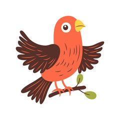 Cute Eagle Hawk Falcon Bird Animal Cartoon Character Flapping Wings on Tree Branch