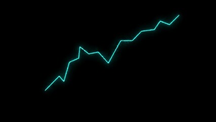 Neon arrow up business graph icon cyan color 4k illustration. business chart growth concept black background 4k illustration. 
