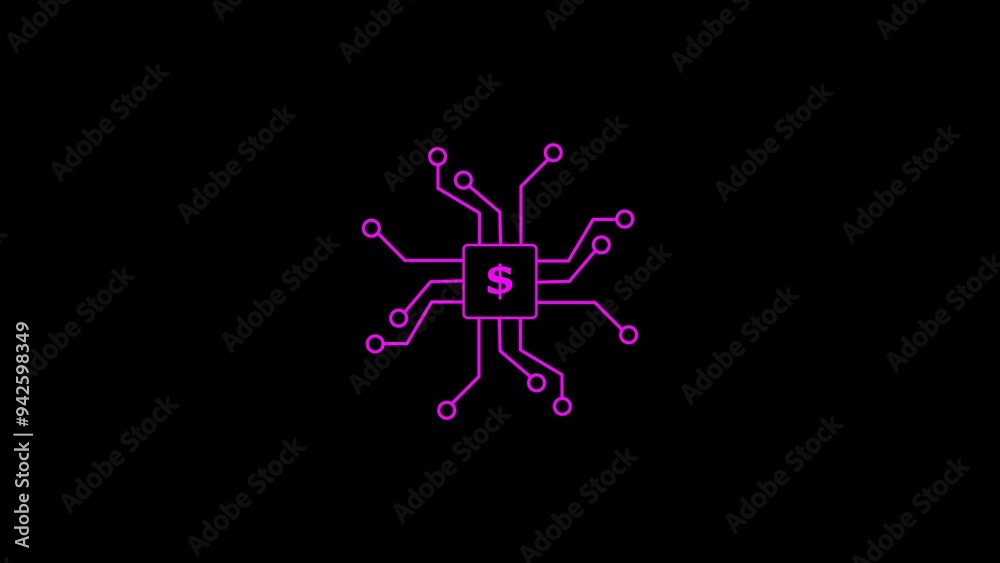 Wall mural computer processor icon magenta color 4k illustration. simple logotype CPU icon black background 4k illustration. 