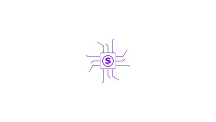 computer processor icon blue color and radio waves 4k illustration. simple logotype CPU icon White background 4k illustration. 