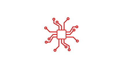 computer processor icon red color 4k illustration. simple logotype CPU icon White background 4k illustration. 