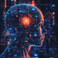 Digital Profile of a Human Head Constructed of Circuitry and Data
